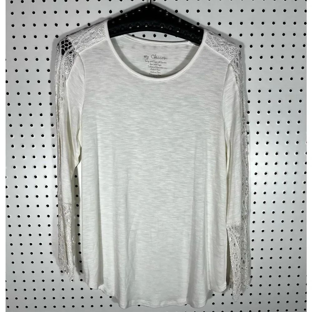 Chicos Lace Trim Sleeves shirt size 0